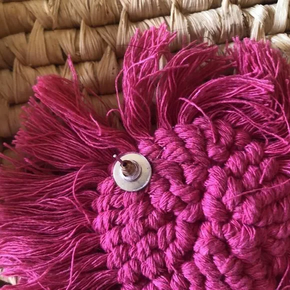 New! Handmade Macramé Woven Spiral Disc Statement Earrings Hot Fuchsia Pink - Picture 8 of 12